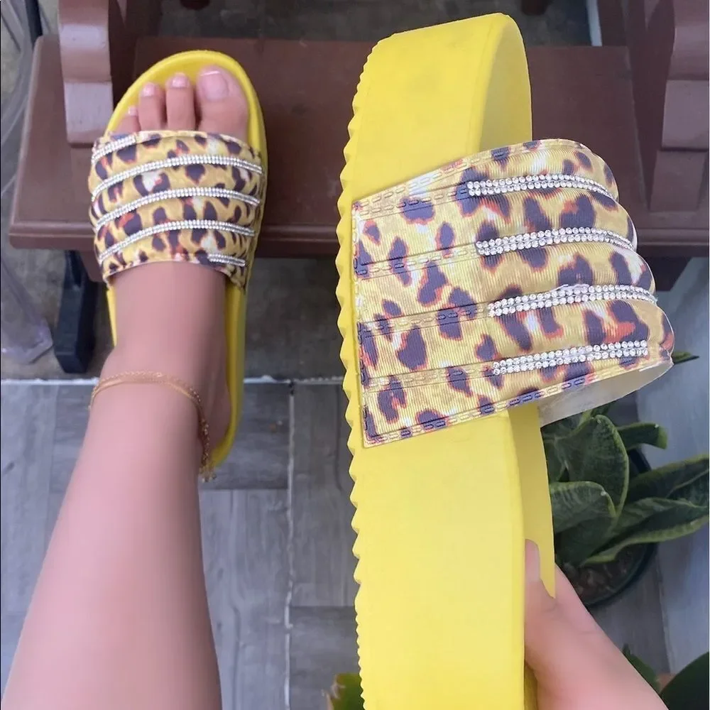 Leopard Platform Rhinestone Sandal